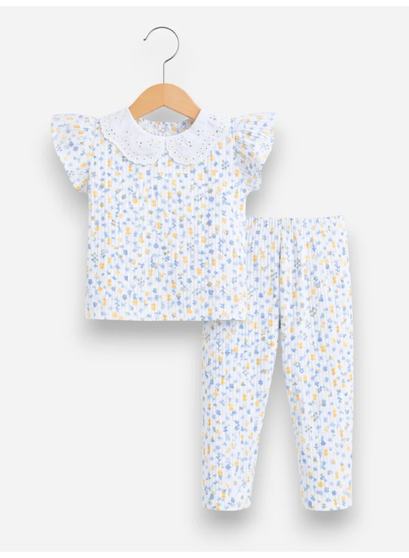 Victor And Jane  Infant Girls 2-Pack Drop Needle T-Shirts & 2-Pack Drop Needle Leggings Set (Floral Print & Blue Stripe) for Women | Best Price UAE